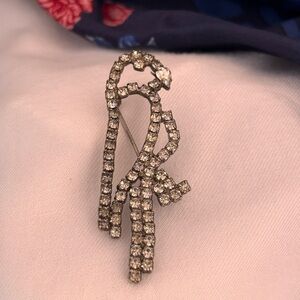 Vintage Mid-Century Glass Rhinestone Bird Brooch